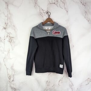 Roots Canada Sweatshirt Women XS Gray Black Cotton Quarter Zip Embroidered